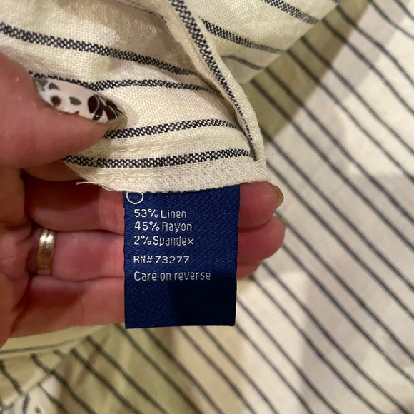 Apt 9 XL wide leg crop Capri cream linen blue pinstripe pull on pants - Picture 6 of 8